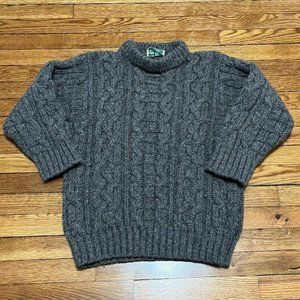 Aran Cyril Cullen Fisherman Knit Sweater 100% Wool Womens Small Gray Vintage